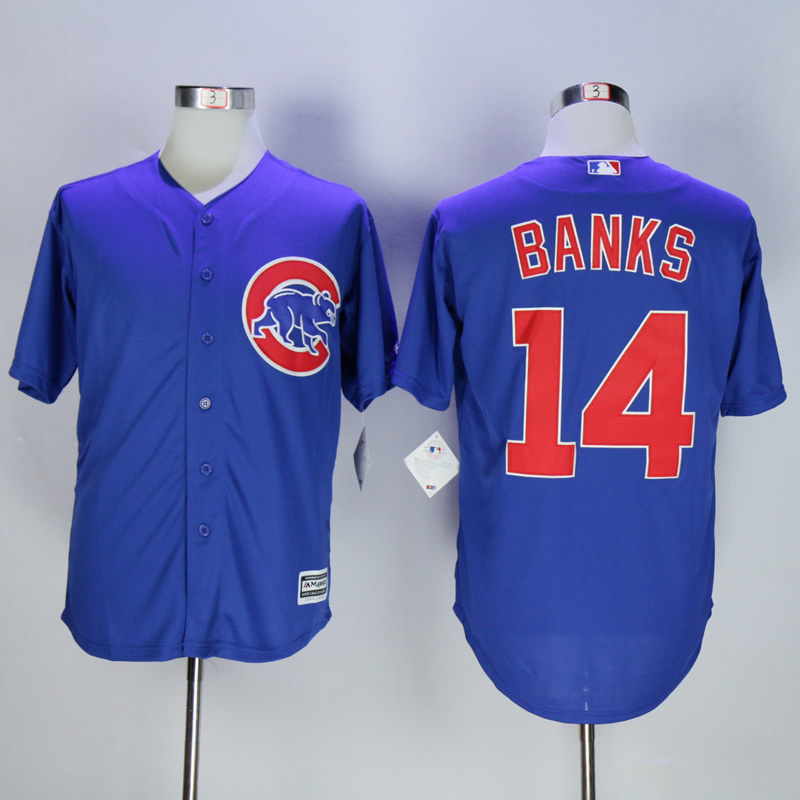 Men Chicago Cubs #14 Banks Blue MLB Jerseys